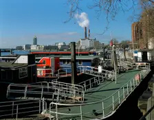 Houseboats, Chelsea Embankment, London. Creator: Peter Thompson