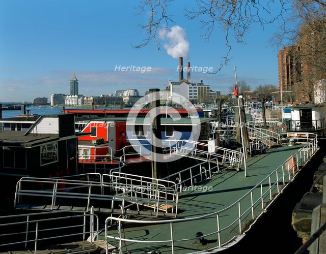 Houseboats, Chelsea Embankment, London. Creator: Peter Thompson.