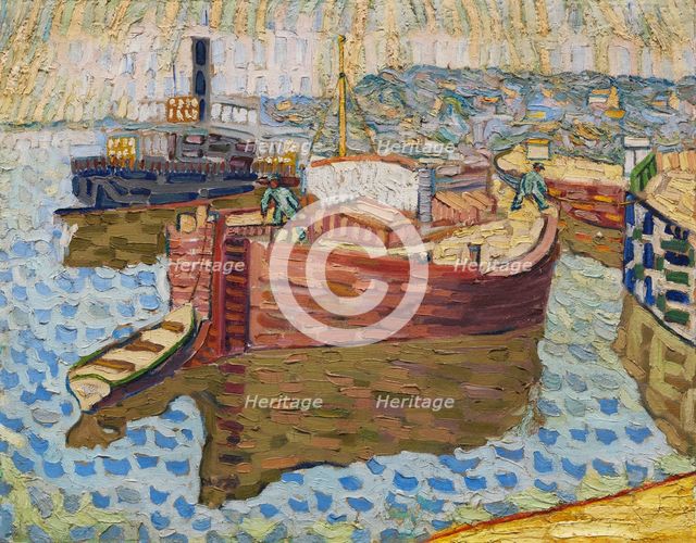 Houseboats on the Dnieper, 1907. Creator: Baranov-Rossiné, Vladimir Davidovich (1888-1942).