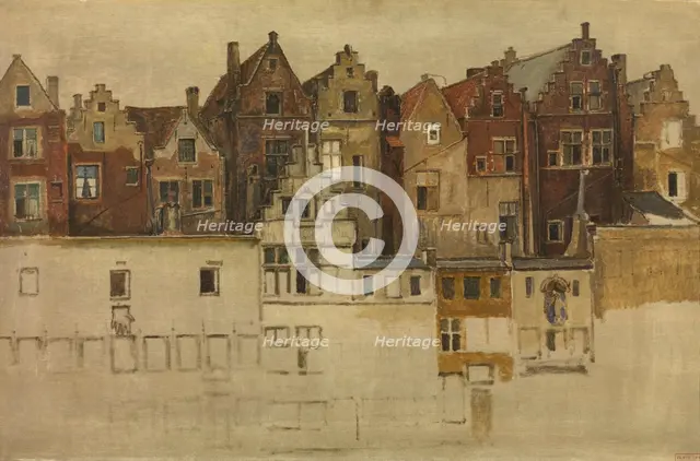 Houses of Old Antwerp, Handschoenmarkt, 1866. Creator: Jan August Hendrik Leys.