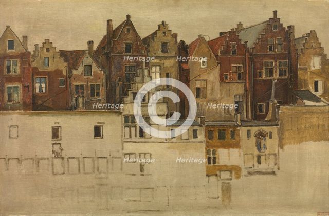 Houses of Old Antwerp, Handschoenmarkt, 1866. Creator: Jan August Hendrik Leys.