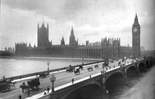 Houses of Parliament and Westminster Bridge 1919. Artist: Garratt & Atkinson