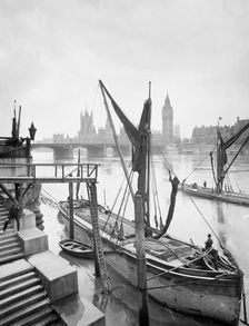 Houses of Parliament from the River Thames, Lambeth, London, c1920s. Creator: George Davison Reid