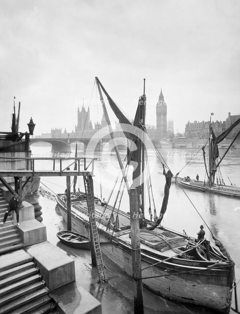 Houses of Parliament from the River Thames, Lambeth, London, c1920s. Creator: George Davison Reid.