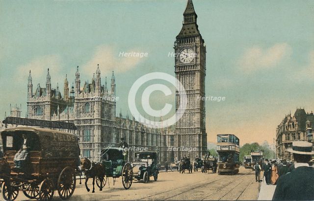 'Houses of Parliament, & Westminster Bridge, London', c1900s. Creator: Unknown.