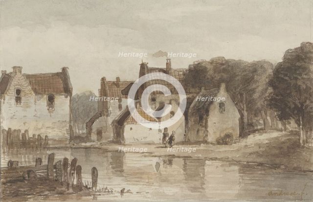 Houses on a canal, in or before 1876. Creator: Andreae.