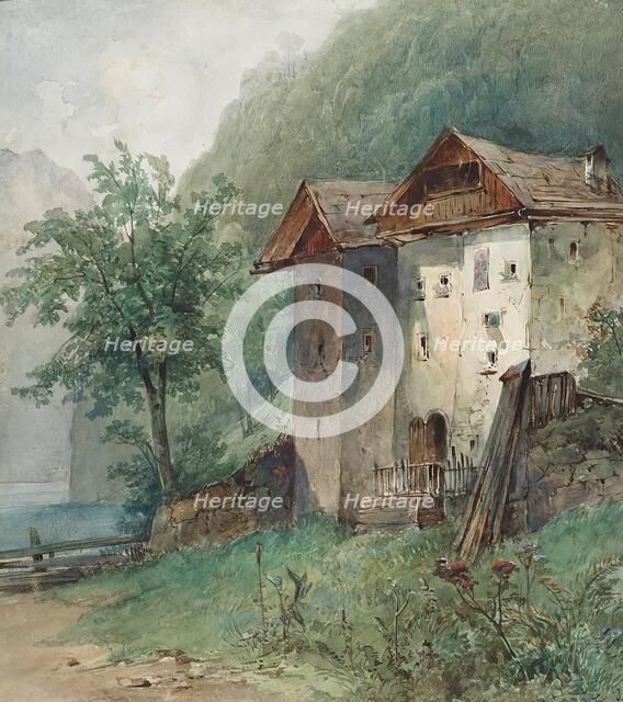 Houses on a mountain lake, around 1870. Creator: Joseph Selleny.