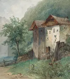 Houses on a mountain lake, around 1870. Creator: Joseph Selleny
