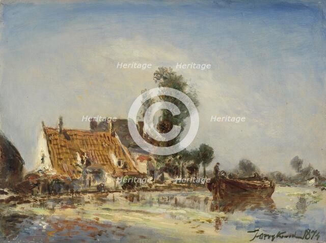 Houses on a Waterway near Crooswijk, 1874. Creator: Johan Barthold Jongkind.