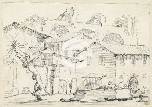 Houses on the North Side of the Forum with the Basilica of Maxentius Beyond, 1746/1749. Creator: Joseph-Marie Vien the Elder.