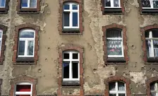 Houses adjacent to the shipyards, Gdansk, Poland, 2015. Creator: Unknown