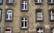 Houses adjacent to the shipyards, Gdansk, Poland, 2015. Creator: Unknown
