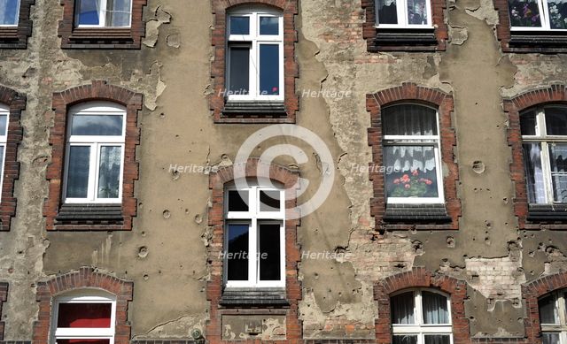 Houses adjacent to the shipyards, Gdansk, Poland, 2015.  Creator: Unknown.