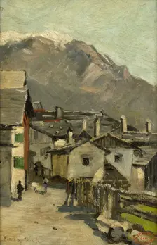 Houses along a road near a mountain (Innsbruck?), c.1882. Creator: George Poggenbeek
