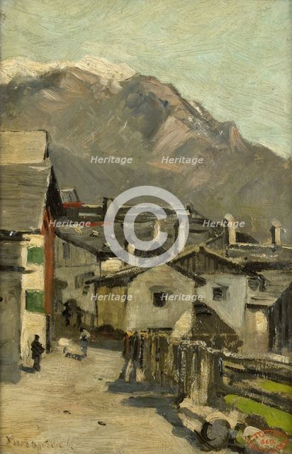 Houses along a road near a mountain (Innsbruck?), c.1882. Creator: George Poggenbeek.