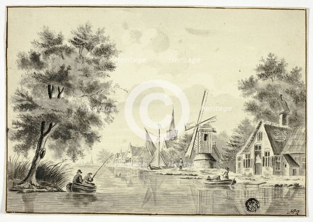 Houses and Windmill Beside Canal, after 1758. Creator: Unknown.