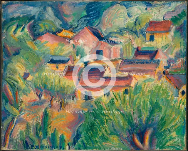 Houses and Landscape, ca. 1918. Creator: Preston Dickinson.