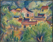 Houses and Landscape, ca. 1918. Creator: Preston Dickinson