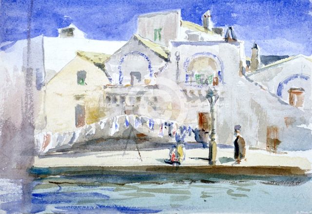 'Houses by a Canal with a Washing Line', c1864-1930.             Artist: Anna Lea Merritt
