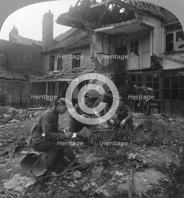 Houses damaged by German shellfire, Ypres salient, Belgium, World War I, c1914-c1918. Artist: Realistic Travels Publishers