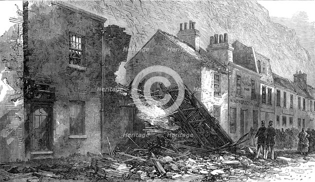 Houses destroyed at Dover by the fall of a cliff, 1872. Creator: Unknown.
