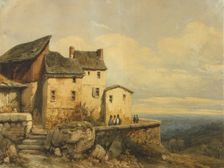 Houses in an Italian mountain landscape, mid-late 19th century. Creator: Alfred Hubert