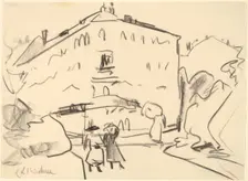 Houses in Dresden with People Strolling, 1909. Creator: Ernst Kirchner