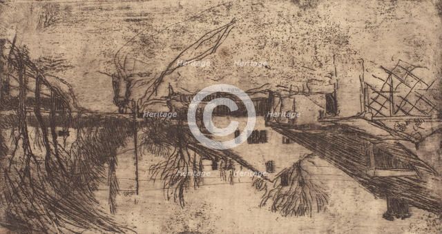 Houses, Trees, Figures, about 1883. Creator: Joseph Frank Currier.