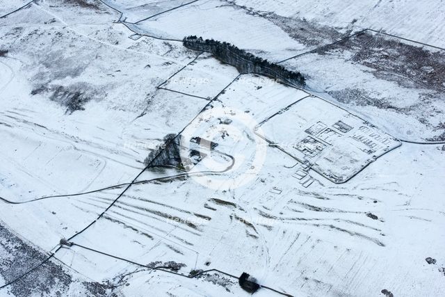 Housesteads or Vircovicium Roman Fort on Hadrian's Wall in the snow, Northumberland, 2018. Creator: Emma Trevarthen.