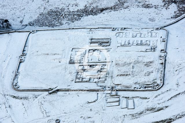 Housesteads or Vircovicium Roman Fort on Hadrian's Wall in the snow, Northumberland, 2018. Creator: Emma Trevarthen.