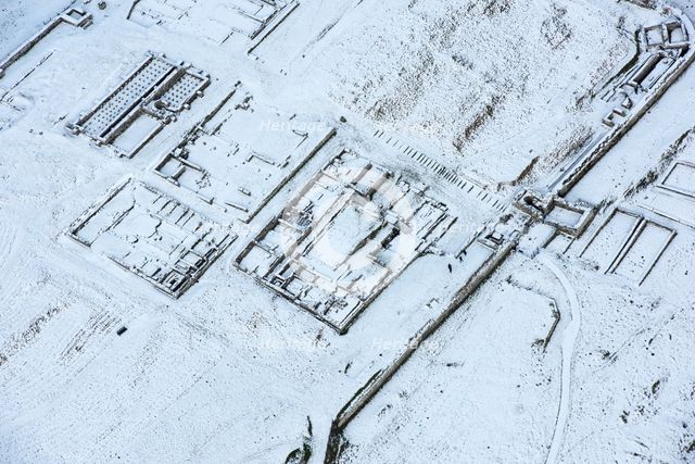Housesteads or Vircovicium Roman Fort on Hadrian's Wall in the snow, Northumberland, 2018. Creator: Emma Trevarthen.