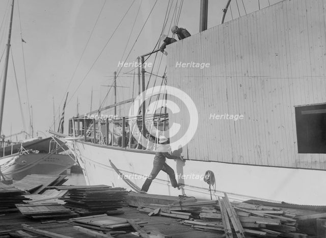 Housing yacht for winter ("Owera"), between 1917 and c1920. Creator: Bain News Service.