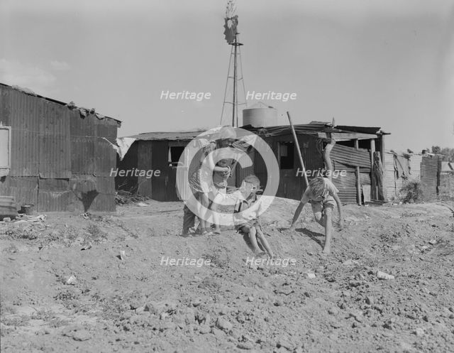 Housing for migratory cotton laborers near Casa Grande, Arizona, 1937. Creator: Dorothea Lange.