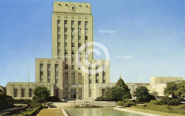 Houston City Hall and Reflection Pool, Houston, Texas, USA, 1955. Artist: Unknown