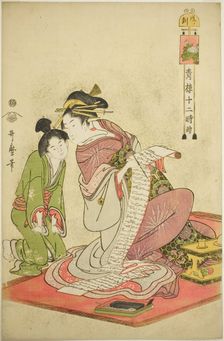 Hour of the Dog (Inu no koku), from the series "Twelve Hours in Yoshiwara (Seiro juni..., c. 1794. Creator: Kitagawa Utamaro