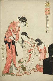 Hour of the Horse (Uma no koku), from the series "Twelve Hours in Yoshiwara..., Japan, c. 1794. Creator: Kitagawa Utamaro