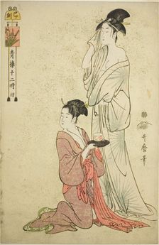 Hour of the Snake (Mi no koku), from the series "Twelve Hours in Yoshiwara..., Japan, c. 1794. Creator: Kitagawa Utamaro