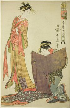 Hour of the Rat [12pm] (Ne no koku), from the series "The Twelve Hours in Yoshiwara..., c. 1794. Creator: Kitagawa Utamaro