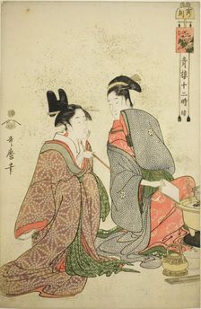 Hour of the Tiger (Tora no koku), from the series "Twelve Hours in Yoshiwara (Seiro..., c. 1794. Creator: Kitagawa Utamaro