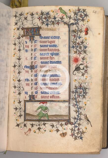 Hours of Charles the Noble, King of Navarre (1361-1425): fol. 10r, October, c. 1405. Creator: Master of the Brussels Initials and Associates (French).