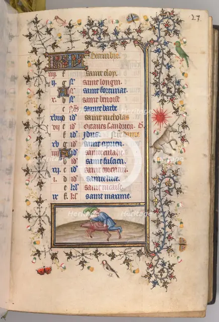 Hours of Charles the Noble, King of Navarre (1361-1425): fol. 12r, December, c. 1405. Creator: Master of the Brussels Initials and Associates (French).