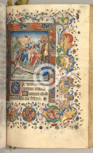 Hours of Charles the Noble, King of Navarre (1361-1425): fol. 179r, Christ Nailed to the Cross, c. 1 Creator: Master of the Brussels Initials and Associates (French).