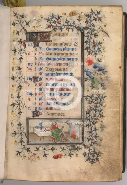 Hours of Charles the Noble, King of Navarre (1361-1425): fol. 1r, January, c. 1405. Creator: Master of the Brussels Initials and Associates (French).