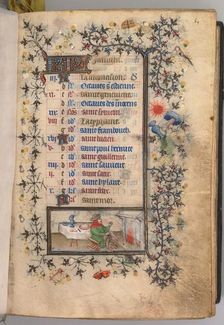Hours of Charles the Noble, King of Navarre (1361-1425): fol. 1r, January, c. 1405. Creator: Master of the Brussels Initials and Associates (French)