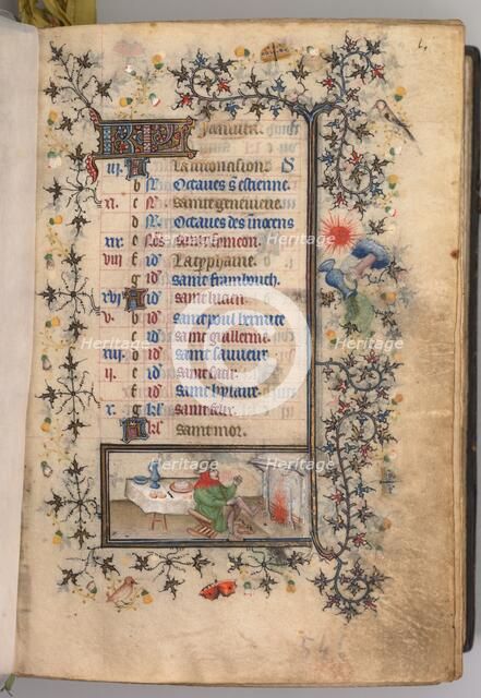 Hours of Charles the Noble, King of Navarre (1361-1425): fol. 1r, January, c. 1405. Creator: Master of the Brussels Initials and Associates (French).