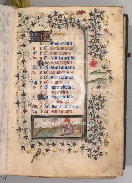 Hours of Charles the Noble, King of Navarre (1361-1425): fol. 2r, February, c. 1405. Creator: Master of the Brussels Initials and Associates (French).