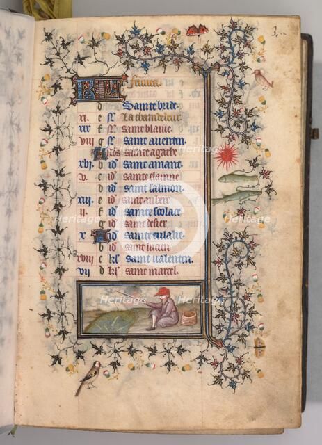 Hours of Charles the Noble, King of Navarre (1361-1425): fol. 2r, February, c. 1405. Creator: Master of the Brussels Initials and Associates (French).