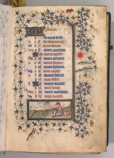 Hours of Charles the Noble, King of Navarre (1361-1425): fol. 2r, February, c. 1405. Creator: Master of the Brussels Initials and Associates (French)