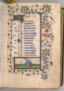 Hours of Charles the Noble, King of Navarre (1361-1425): fol. 4r, April, c. 1405. Creator: Master of the Brussels Initials and Associates (French)