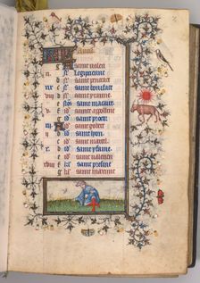 Hours of Charles the Noble, King of Navarre (1361-1425): fol. 4r, April, c. 1405. Creator: Master of the Brussels Initials and Associates (French)